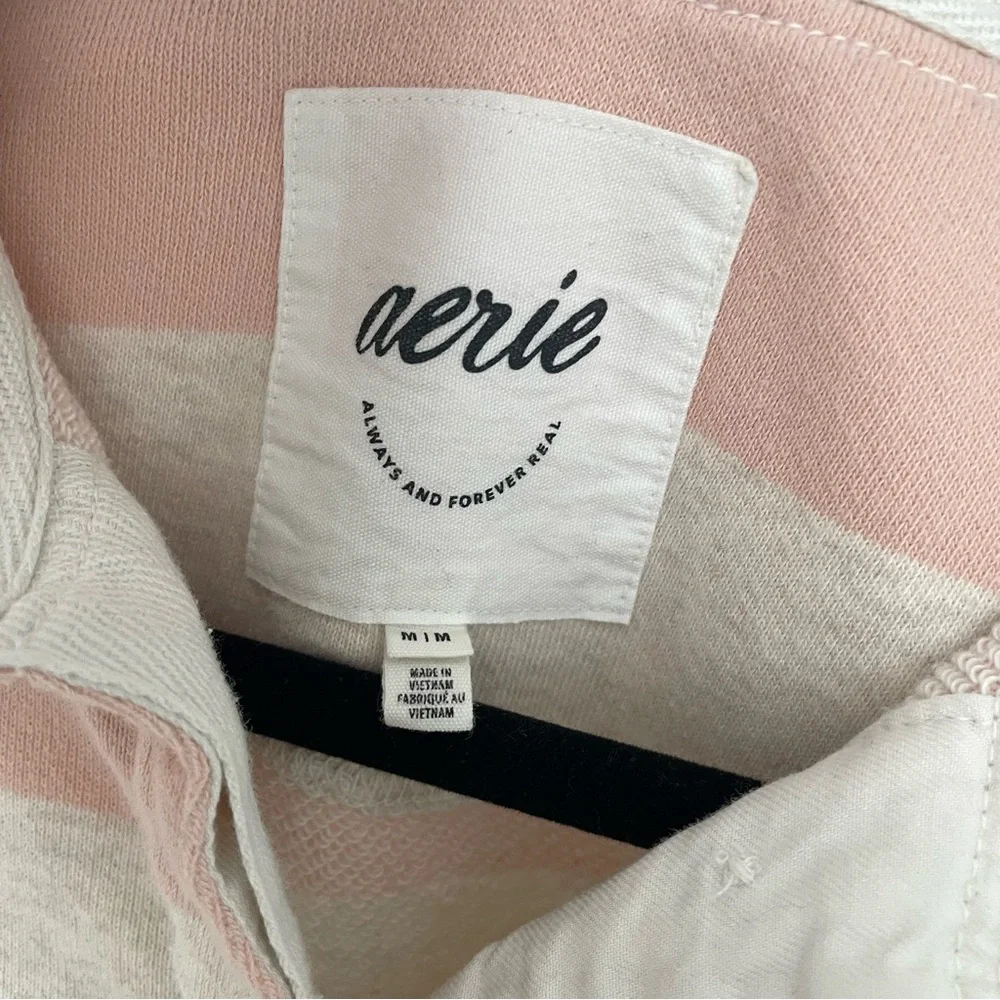 Aerie Prep Rally Rugby Stripe Sweatshirt Pink Oversized Preppy.         22 - Picture 5 of 13